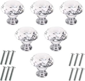 6 Pcs Crystal Glass Cabinet Knobs 30mm Diamond Shape Drawer Kitchen Cabinets Dresser Cupboard Wardrobe Pulls Handles (30mm, Clear)