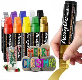 Markers, 10 Colors Poster Markers Jumbo 16mm Wide Tip Permanent Ink 36g, Thick Acrylic paint pens for Fabric, Poster, Glass, Rock Painting, Stone