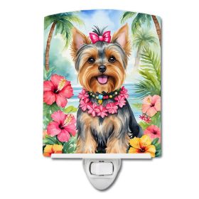 NEW Yorkshire Terrier Luau Ceramic Night Light Compact, UL-Certified, Ideal for Bedroom, Bathroom, Nursery, Hallway, Kitchen, 6x4x3, Multicolor