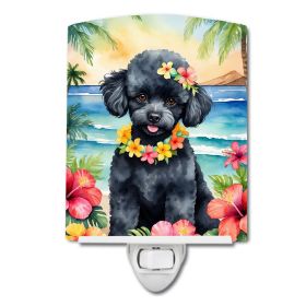 NEW Black Poodle Luau Ceramic Night Light Compact, UL-Certified, Ideal for Bedroom, Bathroom, Nursery, Hallway, Kitchen, 6x4x3, Multicolor