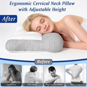 Contoured Dual-Height Bed Pillow with Ear Slot, Breathable Knit Mesh Cover, Down-Alternative Filling Pillow for Household Bedroom Sleeping (Option: Low-1 pcs)
