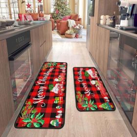 2 Pcs Christmas Kitchen Rugs And Mats For Floor Non Slip Backing Mat Merry Christmas Kitchen Decor (Option: RED)
