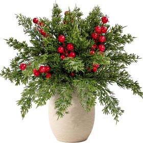30Pcs Christmas Artificial Pine Branches With Red Berry Stems (Option: RED)