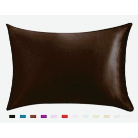 Pillowcase Satin Solid Color Simulation Silk Single Pillowcase Ice Silk Pillowcase (Option: Coffee-20x26inches-1PC)