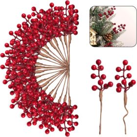 50 Pack Christmas Tree Decorations 6.5  Red Berry Stems Ornaments (Option: RED)