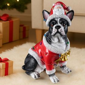 Christmas French Bulldog Statue, Holiday Dog Figurine in Santa Outfit (Option: black)