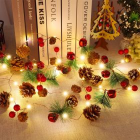 Christmas Garland With String Lights,Indoor Home Fireplace Xmas Decor 10 Ft, 30 LED, Pine Cone Red Berry Bells, Indoor Christmas Decorations For (Option: RED)
