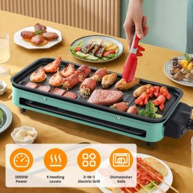 2-IN-1 Electric Grill & Crepe Maker, 2000W Fast Heat 5 Temp Control, 3 Raclette Trays Dishwasher Safe for Indoor Outdoor (Option: blue)