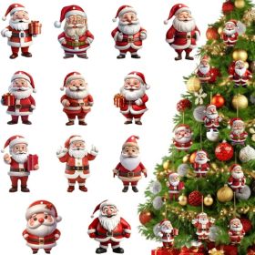 12 Pcs Christmas Tree Ornaments Funny Cartoon Santa Claus Designs Xmas Tree Hanging Decorations Cute (Option: RED)