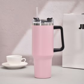 40oz Handle Car Cup with pipette stainless Steel insulated Cold beer cup portable ice cup with handle; Insulated Reusable Leakproof Stainless Ste (Color: Pink)