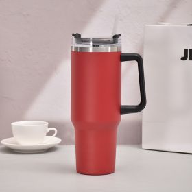 40oz Handle Car Cup with pipette stainless Steel insulated Cold beer cup portable ice cup with handle; Insulated Reusable Leakproof Stainless Ste (Color: Red)