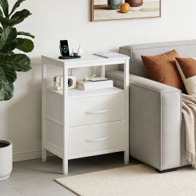 Bedside Table Charging Station Nightstand with Fabric Drawers, End Side Table for Bedroom Living Room (Pack Size: 1 Pack)