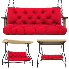 60 x 40 x 5 Inch Outdoor Porch Swing Cushion, 3 Seat Patio Swing Cushion with Backrest and Ties, Thick Waterproof Swing Bench Cushion for Lawn (Color: Red)