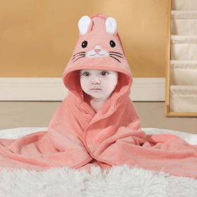 Hooded baby bath towel, made of ultra-soft and absorbent coral fleece, featuring a cute animal hood design. Suitable for newborns (style: 3 Eyes Open Orange Cat Holding a Quilt)