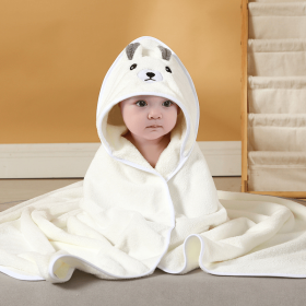 Hooded baby bath towel, made of ultra-soft and absorbent coral fleece, featuring a cute animal hood design. Suitable for newborns (style: 1 Eyes Open White Bear Holding a Quilt)