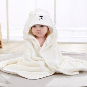 Hooded baby bath towel, made of ultra-soft and absorbent coral fleece, featuring a cute animal hood design. Suitable for newborns (style: 9 White Bear Hug Blanket)