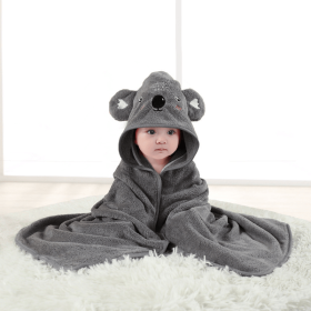 Hooded baby bath towel, made of ultra-soft and absorbent coral fleece, featuring a cute animal hood design. Suitable for newborns (style: 11 Grey Koala)