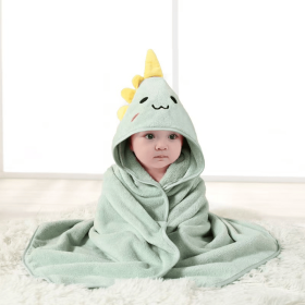 Hooded baby bath towel, made of ultra-soft and absorbent coral fleece, featuring a cute animal hood design. Suitable for newborns (style: 15 green dinosaurs)