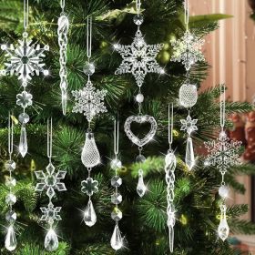 Crystal Ornaments Christmas Tree Decorations - 21pcs Christmas Tree Ornaments Sparkling Dazzling Festival Party Decoration Crystal Snowflake Desi (Color: Transparent)
