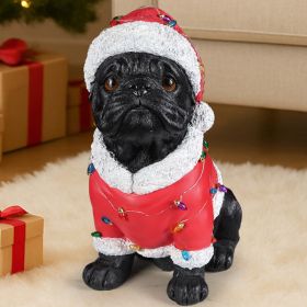 Christmas Pug Statue, Holiday Dog Figurine in Santa Outfit (Option: black)